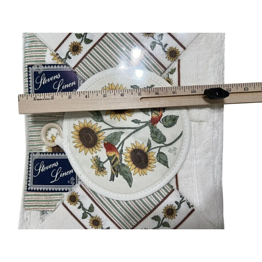 Vintage Stevens Linen Placemats Napkins Potholder Original Packaging Bird Flower